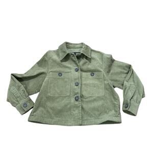 Zara Corduroy Overshirt Green Cropped Jacket Cotton Button Front Women's XS